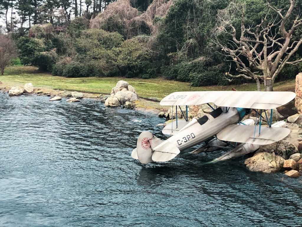 Decretive old seaplane crashed in the water at DisneySea