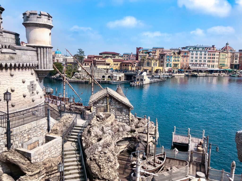 View of waterfront and venice setting in the background at DisneySea