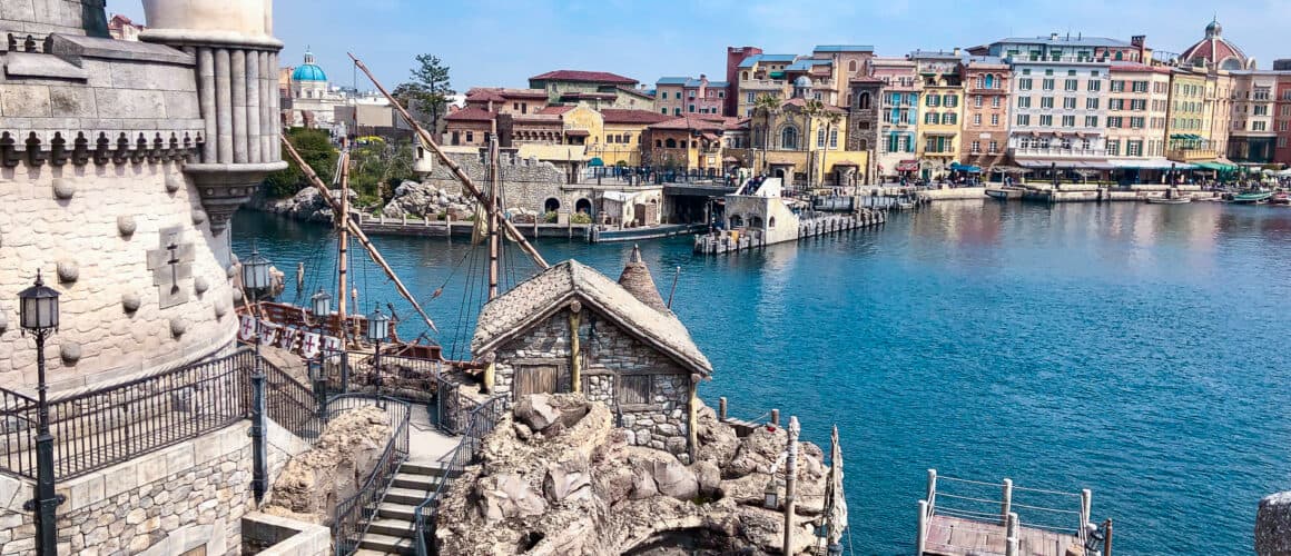 View of waterfront and venice setting in the background at DisneySea
