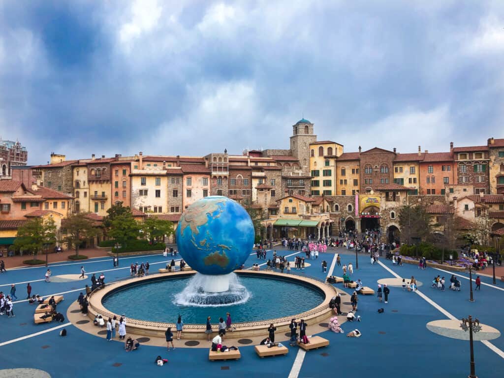 DisneySea courtyard with Large globe in the middle