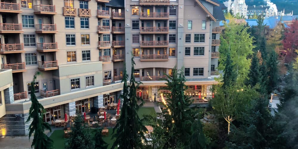 Hotel courtyard with trees