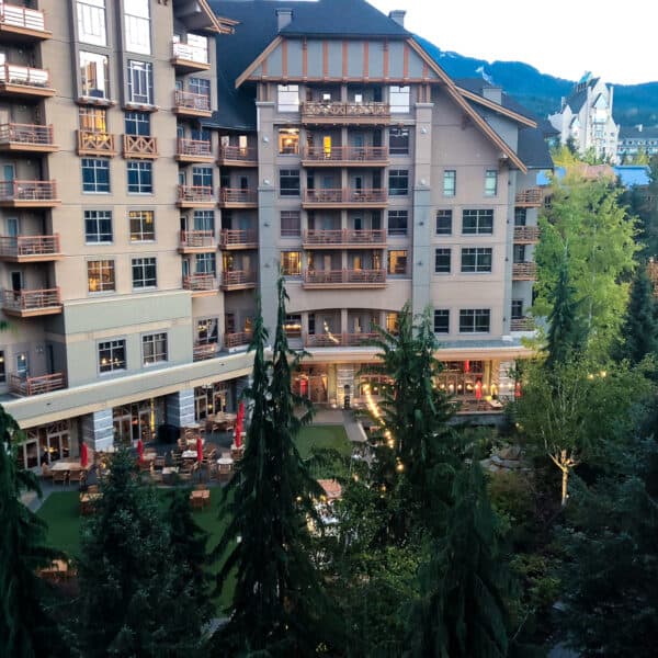 Hotel courtyard with trees